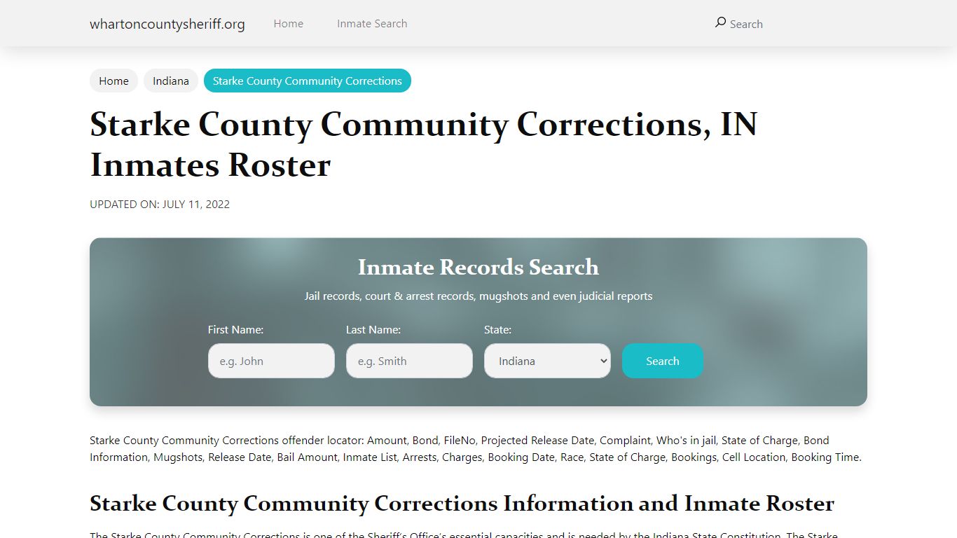 Starke County Community Corrections, IN Jail Roster, Name ...