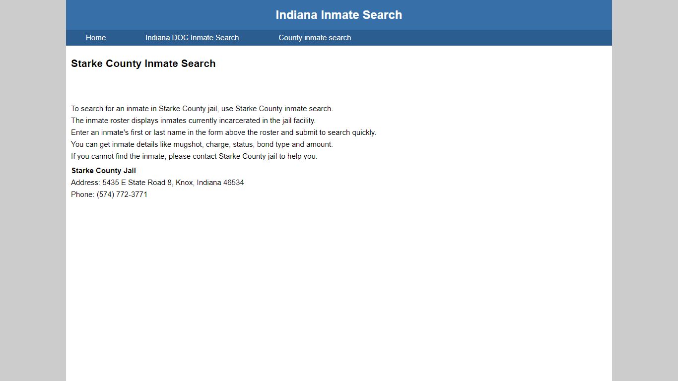 Starke County Jail Inmate Search - Indiana Inmate Search